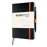 WORKNOTES Notizbuch a5 kariert - Das Notebook für Kreative und Macher von Workflo, 192 perforierte Seiten, Tintenfestes Papier, 100 g/m², Hardcover in schwarz, inkl. Stiftlasche und Dokumententasche