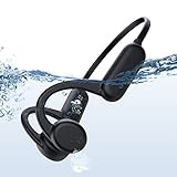Knochenleitungs-Ohrhörer, kabellose Bluetooth-Sportkopfhörer mit Mikrofon, IPX8 wasserdicht und eingebautem 8G-Speicher, für Unterwasserschwimmen, Laufen, Radfahren, Fahren, Fitnessstudio (Schwarz)