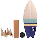 valuents Balance Board aus Holz in Surfboard Form inkl. Rolle für Neuromuscular Response Training +Plus: Halterung & Ball