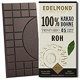 Langzeitgeführte Edelmond Schokolade Roh 100%. Keine Kakaomasse: Fair Trade Kakao rückverfolgbar (1 Tafel)