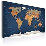 decomonkey | Weltkarte Pinnwand 120x80 cm Leinwand | Bilder Leinwandbilder Fertig aufgespannt auf dicker 10mm Holzfasertafel Aufhängfertig Auch als Korktafel nutzbar XXL Format Landkarte